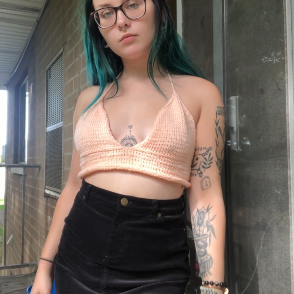 Light pink hand crochet bralette
